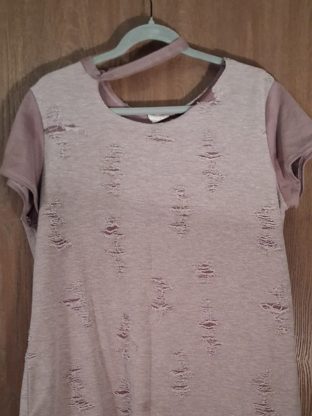 1.4.3. Story by Line Up Distressed Short-Sleeve Top in Dusty Mauve